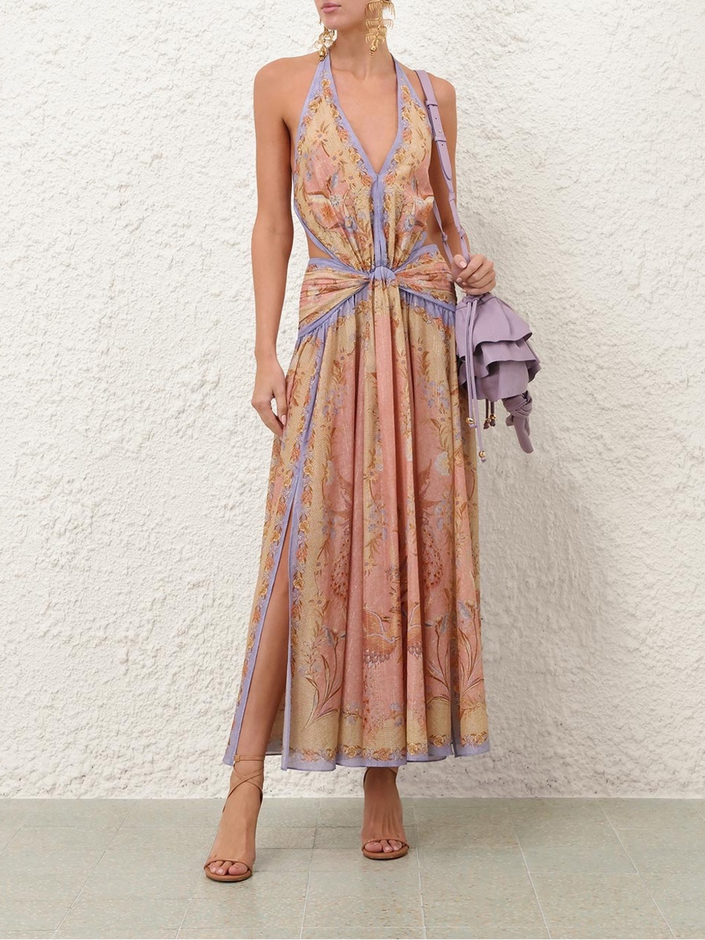 Zimmermann Peach and Blue Halter Maxi Dress